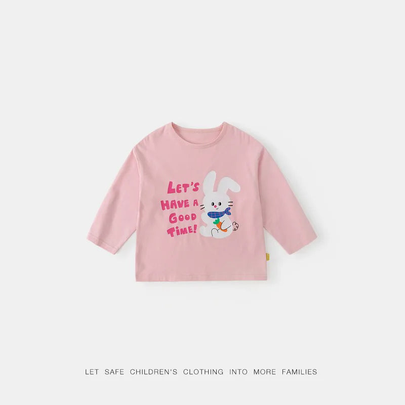 Kids Girls Printed T-shirt Autumn Cartoon Base Long Sleeve Baby Boys Top Versatile Pullover Bottom Children Girls Shirts