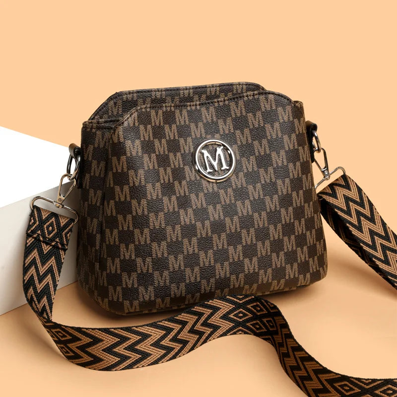 Synthetic Faux Leather Shoulder Bag For Women Retro Crossbody Bag with Golden "M" Monogram, Purse Work, Travel, Parties & Gifts