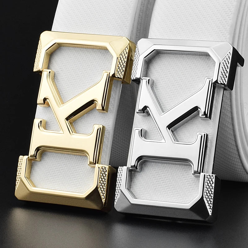 High Quality White Belt Boy Fashion Designer Casual Coskin Leather Metal Buckle Belt K Letter Men Belt