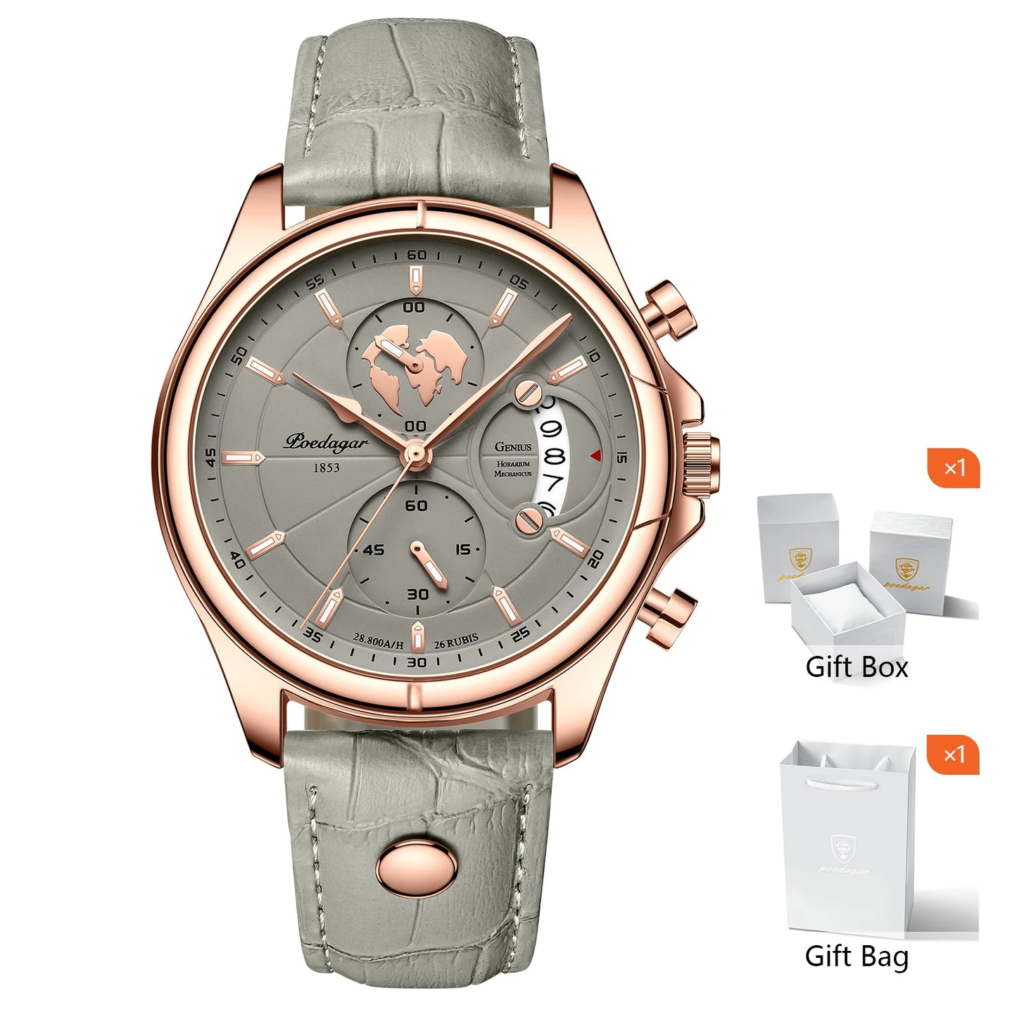 POEDAGAR Luxury Watches For Men Chronograph Date Waterproof Luminous Man Watch Leather Quartz Business Men's Watch with Box Gift