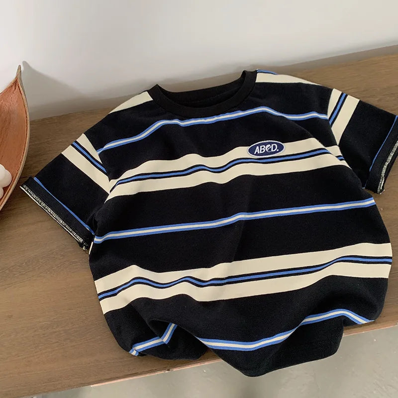 Children's Striped T-shirts For Boys Girls From 2 To 10 Years Old Kids Summer Tees Cotton Loose T Shirt Casual Kids Tops