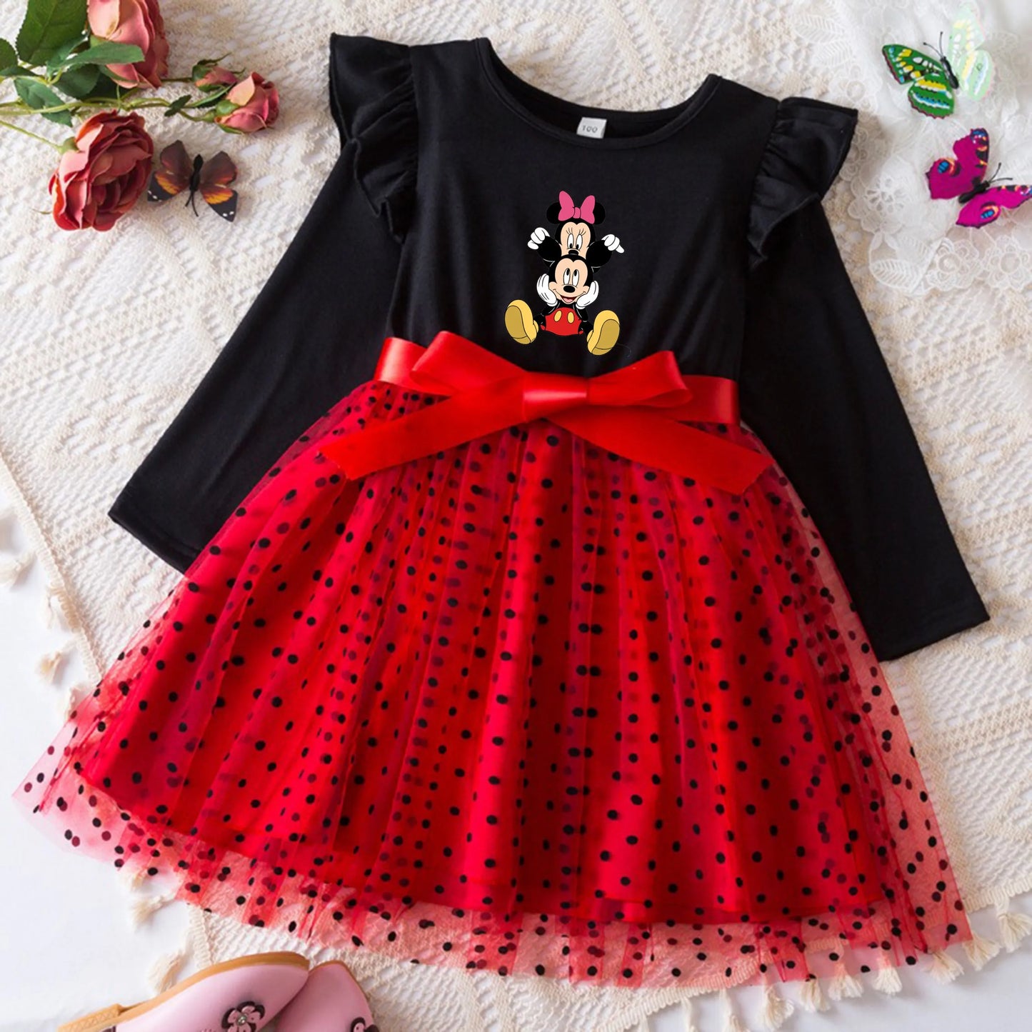 Mickey Minnie Fall Dresses for Girls Dresses Birthday Party Long Sleeve Princess Costume Teen Children's Party Clothes Autumn