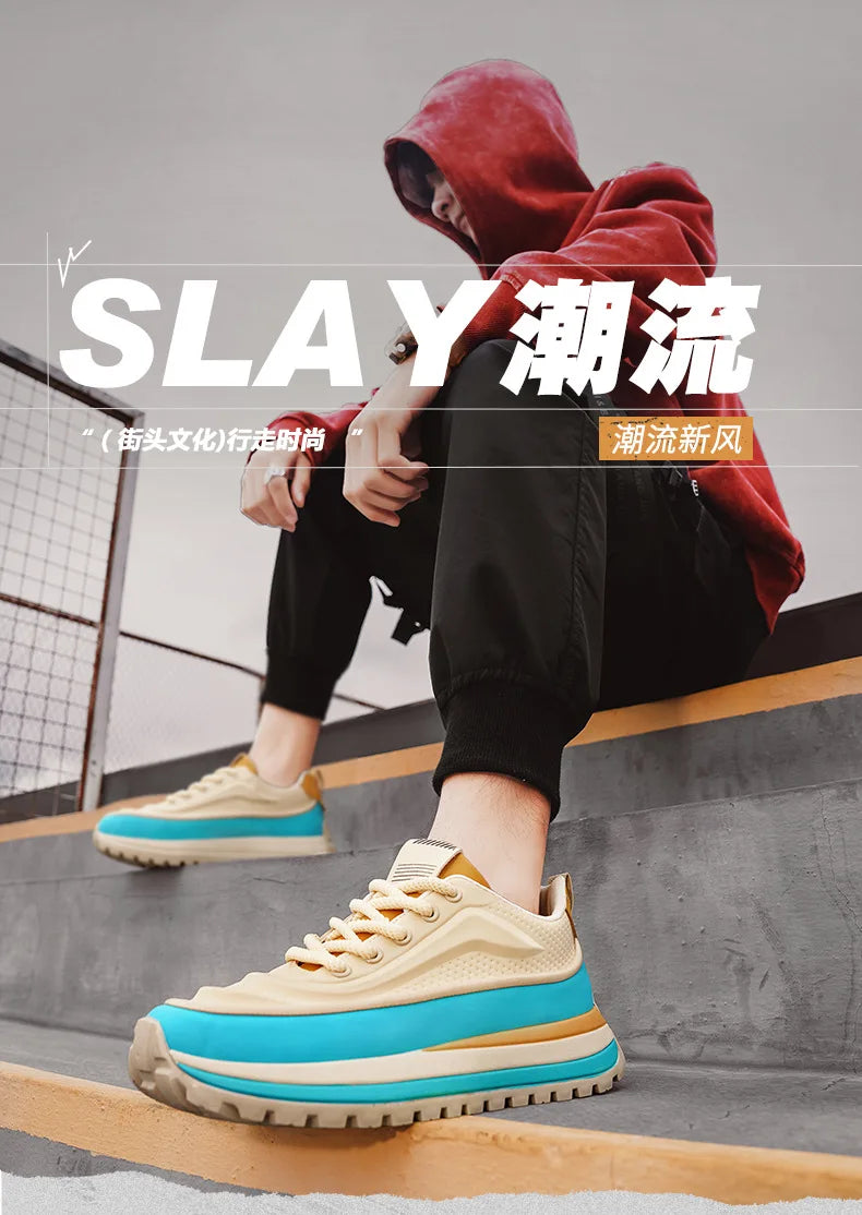 New Shoes for Men Chunky Sneaker Thick-soled Casual Sport Shoes Street Trend Colors Height Increasing Platform Shoes