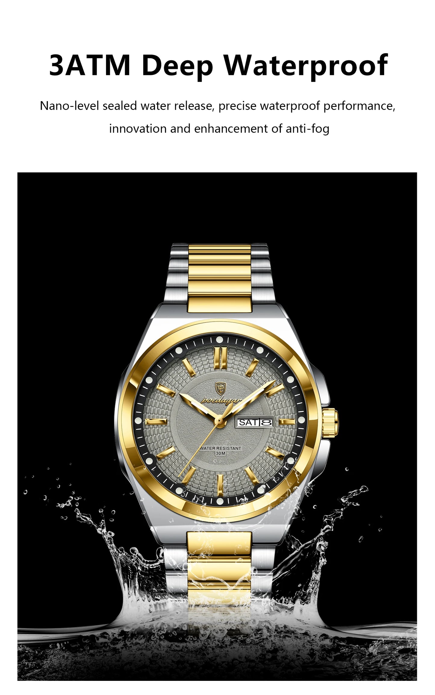 POEDAGAR Luxury Men's Wristwatch Stainless Steel Date Week Man Watch Waterproof Luminous Business Fashion Quartz Watches For Men