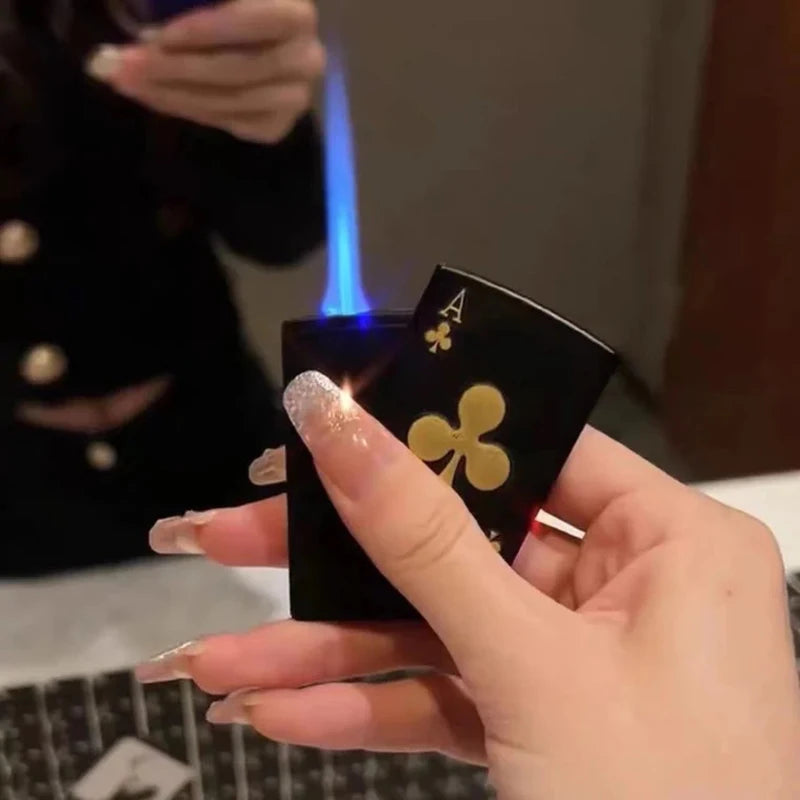 Creative Poker Ace of Spades Lighter Butane Windproof Straight Metal Lighter Men's Fun Toy Cigarette Lighter