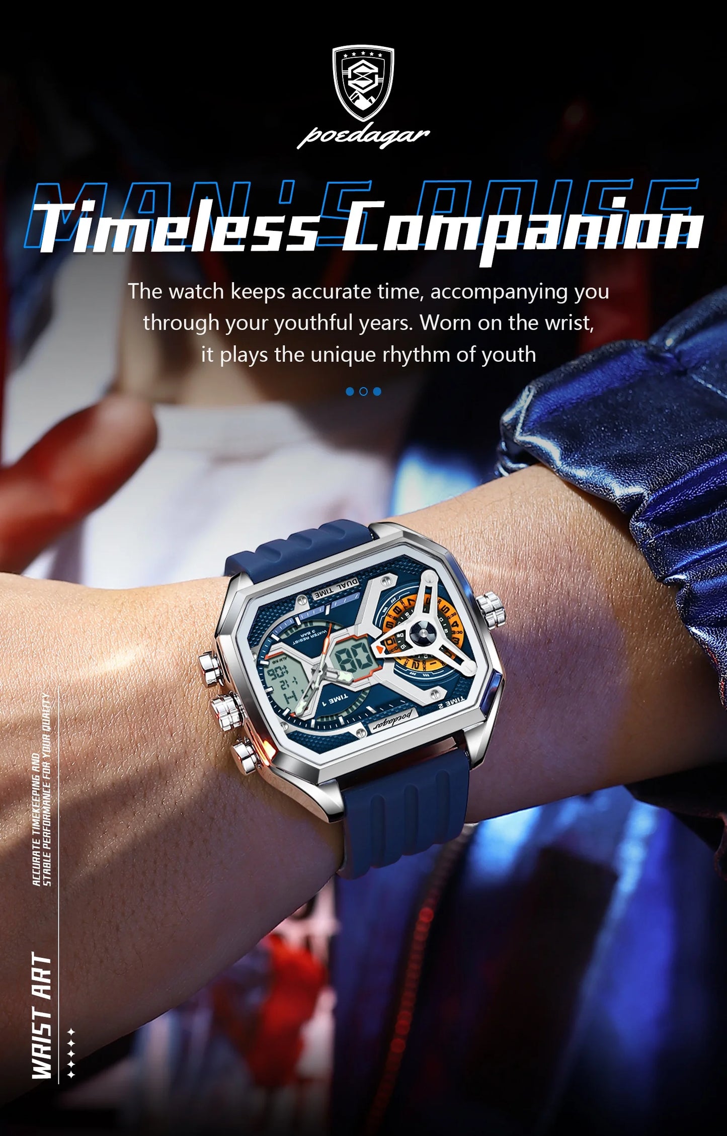 POEDAGAR Top Luxury Men Clock Date Week Luminous LED Man Watch Silicone Strap Electronic Dual Time Fashion Men's Quartz Watches