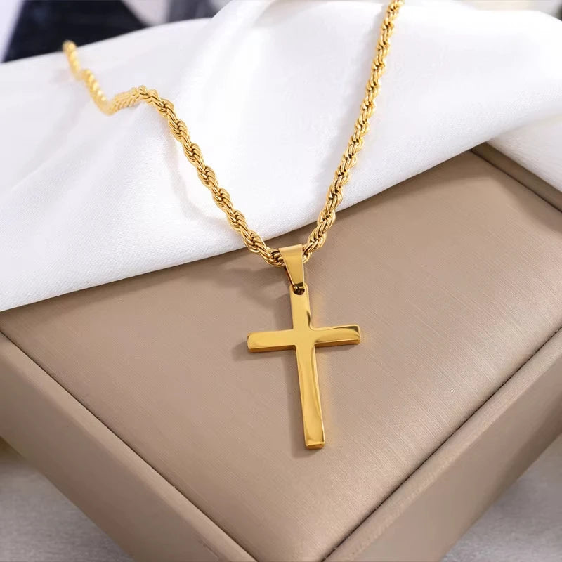 Men's and women's new cross pendant necklace, minimalist gold jewelry, men's and women's necklace