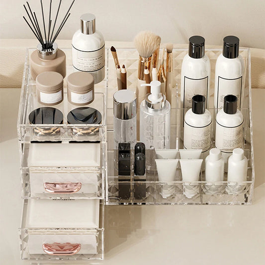 Makeup Organizer [Large Capacity] Cosmetic Organizer with Transparent Drawer - Multi-functional Lipstick & Cosmetic Organizer