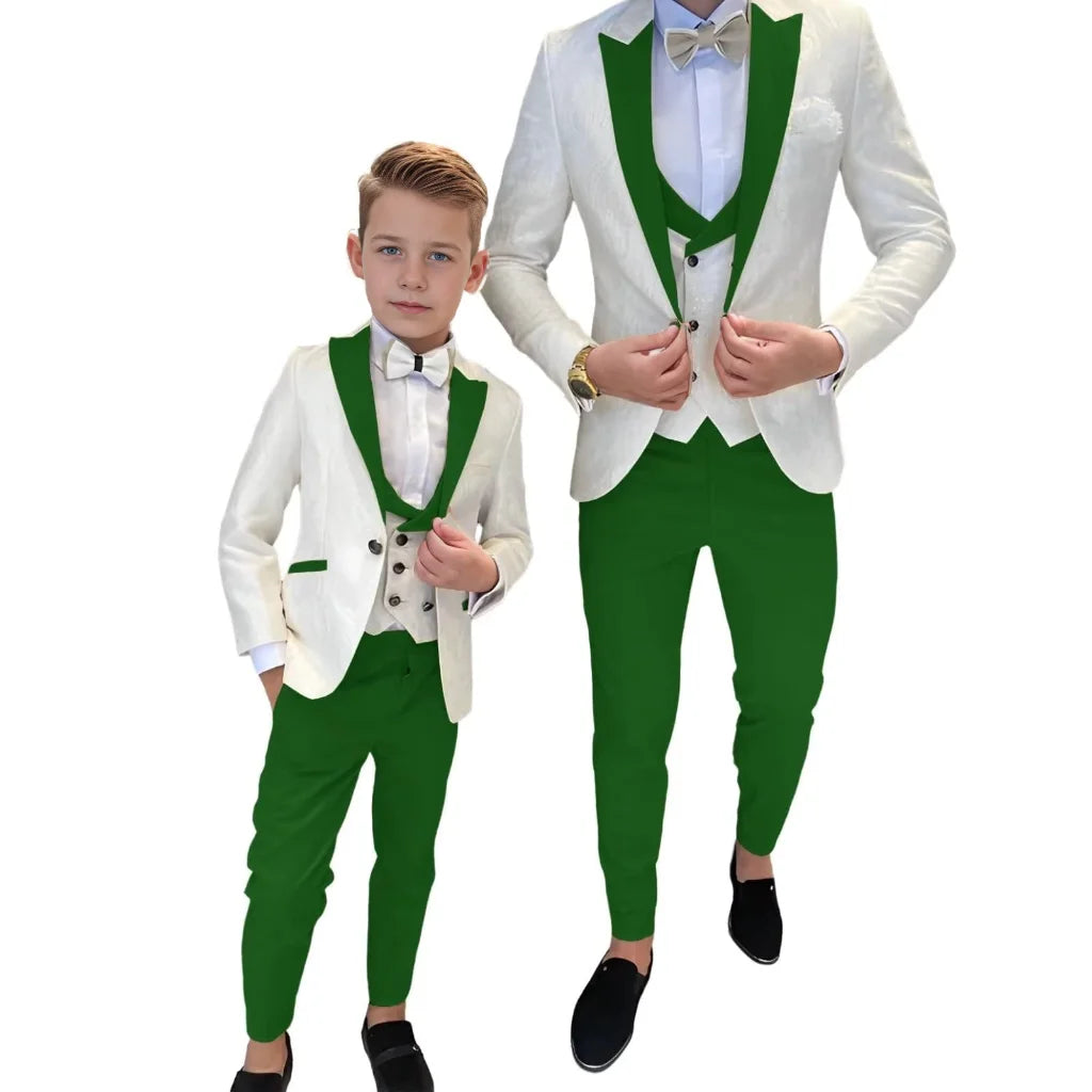 Classic Jacquard Kids 3 Piece Suit for Boys 3-16 Years Peak Lapel One Button Boy Suit Birthday Party Blazer Vest Pant Suit Set