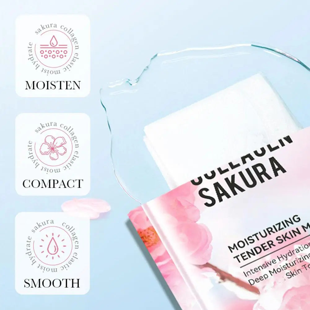 Sakura Collagen Face Mask Moisturizing Firming anti-Wrinkles fading Fine Lines Facial Mask Beauty Skin Care 1/3/5/10pcs