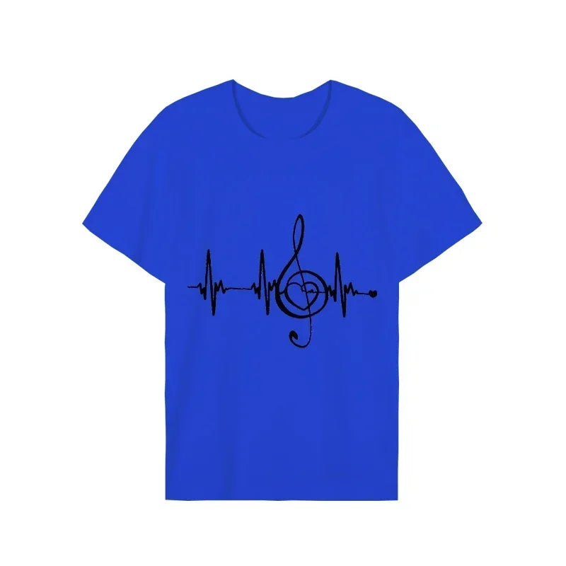 Men's Black Shirts Short Sleeves T-Shirts Oversized Summer Tops Music Note Heartbeat Funny Tshirts for Men Design Music Tee Tops