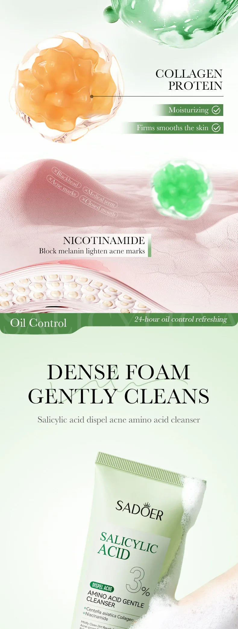 Salicylic Acid Facial Cleanser Face Wash Foam Face Cleanser Moisturizing Facial Cleansing Hydrating Skin Care Products