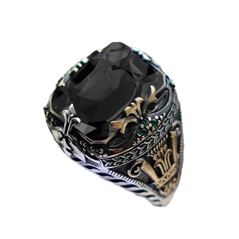 Men's luxury ring inlaid with jade retro domineering ring attended the banquet party jewelry.