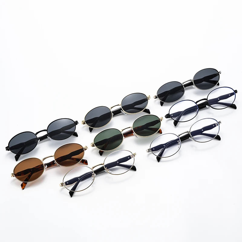 Car Sun Glasses 3pcs New  Metal Small Oval Sunglasses Women Trend High Quality Classic Men Luxury Brand Eyewear Unisex