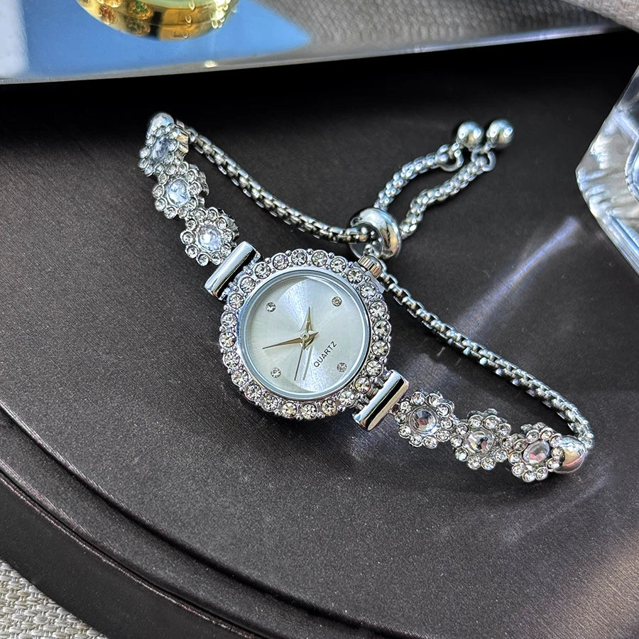 Foreign trade chalcedony bracelet watch set with diamond light luxury live new fashion quartz watch pull diamond women's watch