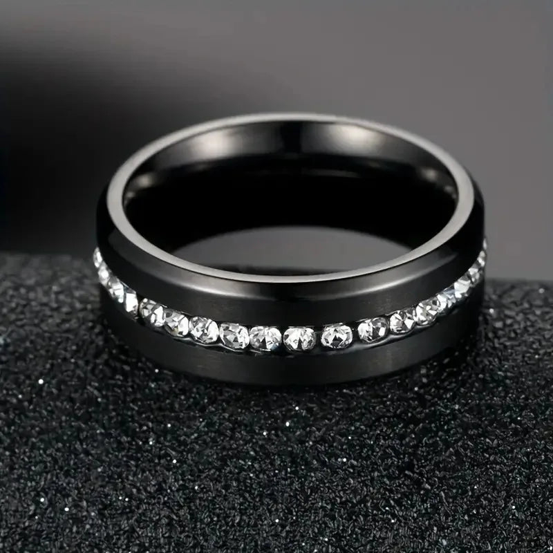 Fashion Couple Rings Women's White Rhinestones Zircon Ring Sets Men's Stainless Steel Zircon Stones Rings Wedding Band Jewelry