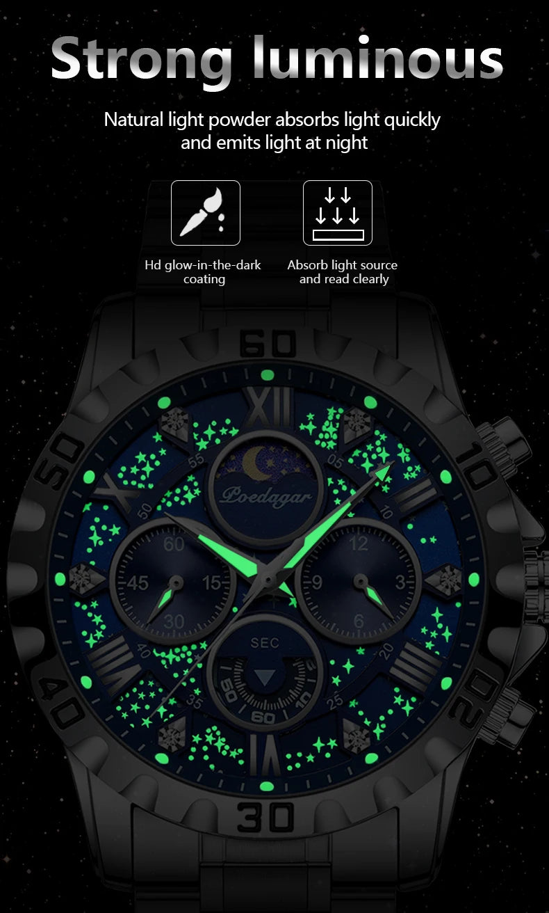 POEDAGAR Luxury Military Watches For Men Stainless Steel Quartz Waterproof Luminous Man Watch Chronograph Sport Men's Wristwatch