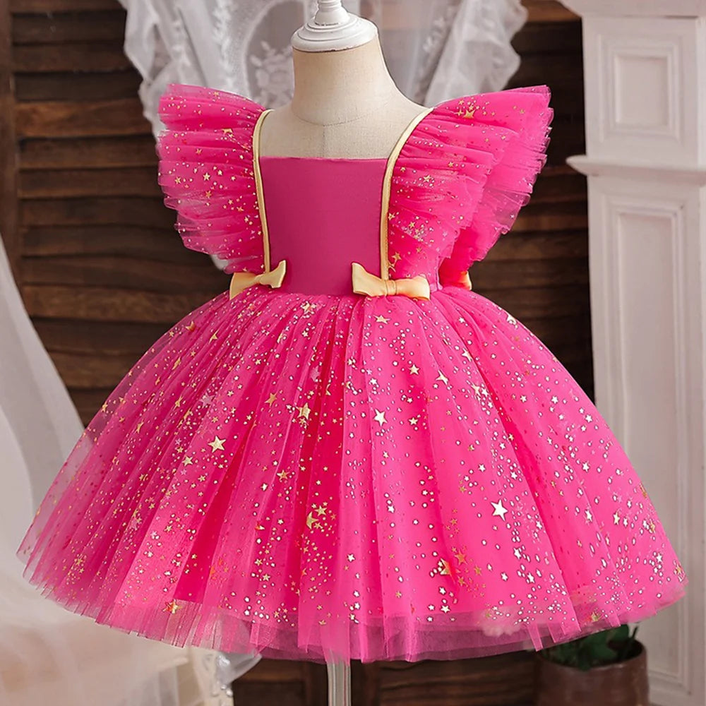 Mickey Minnie Mouse Princess Dress for Girls Sequined Star Ruffle Bow Tutu Baby Formal Gala Prom Gown Kids Evening Party Costume