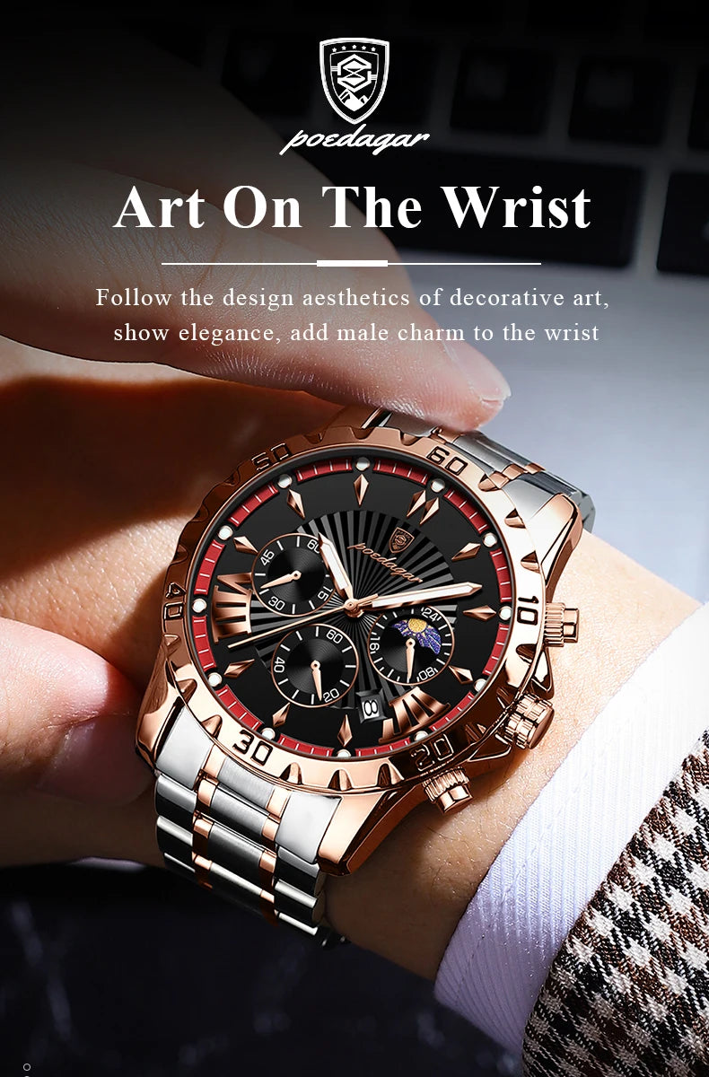 POEDAGAR Luxury Sport Man Watch Chronograph Luminous Waterproof Date Men Watch High Quality Stainless Steel Men's Quartz Watches