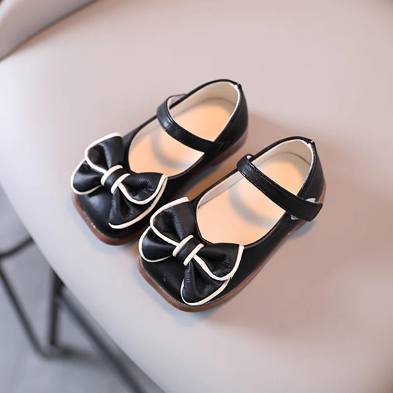 Spring and Autumn Children's Shoes, Small Leather Shoes  Casual Babies Square Mouth Shoes Bow Ties  Princess Shoes Single Shoes