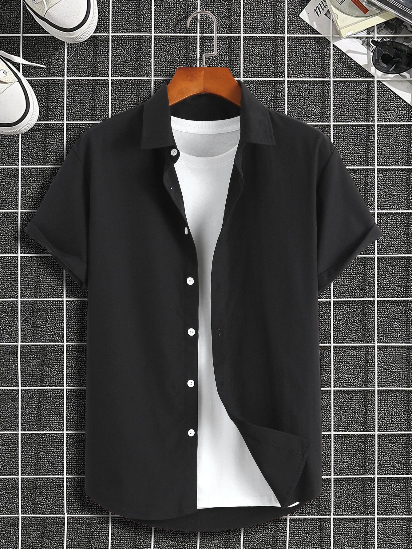 New short-sleeved shirt men's summer thin section trend Slim business casual half-sleeved shirt