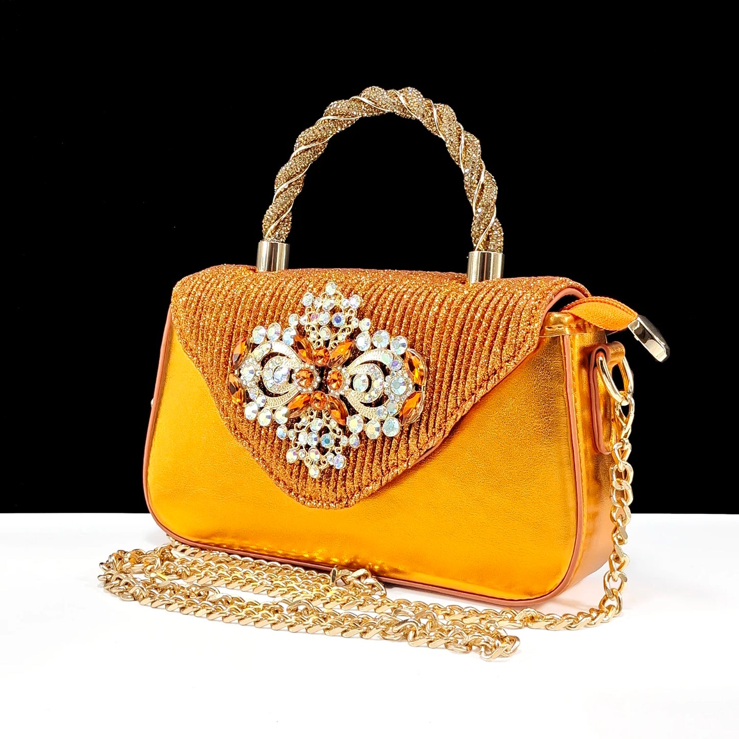 Italian Design Peach Color Pointed Toe Shoe & Bag Set Rhinestone Luxury  Women's High Heels for Parties By QSGFC