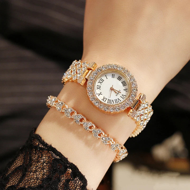 Women's Fashion Quartz Watch Full Diamond Steel Band Water Diamond Full Sky Star Roman Pattern Bracelet Reloj Girl UTHAI H11