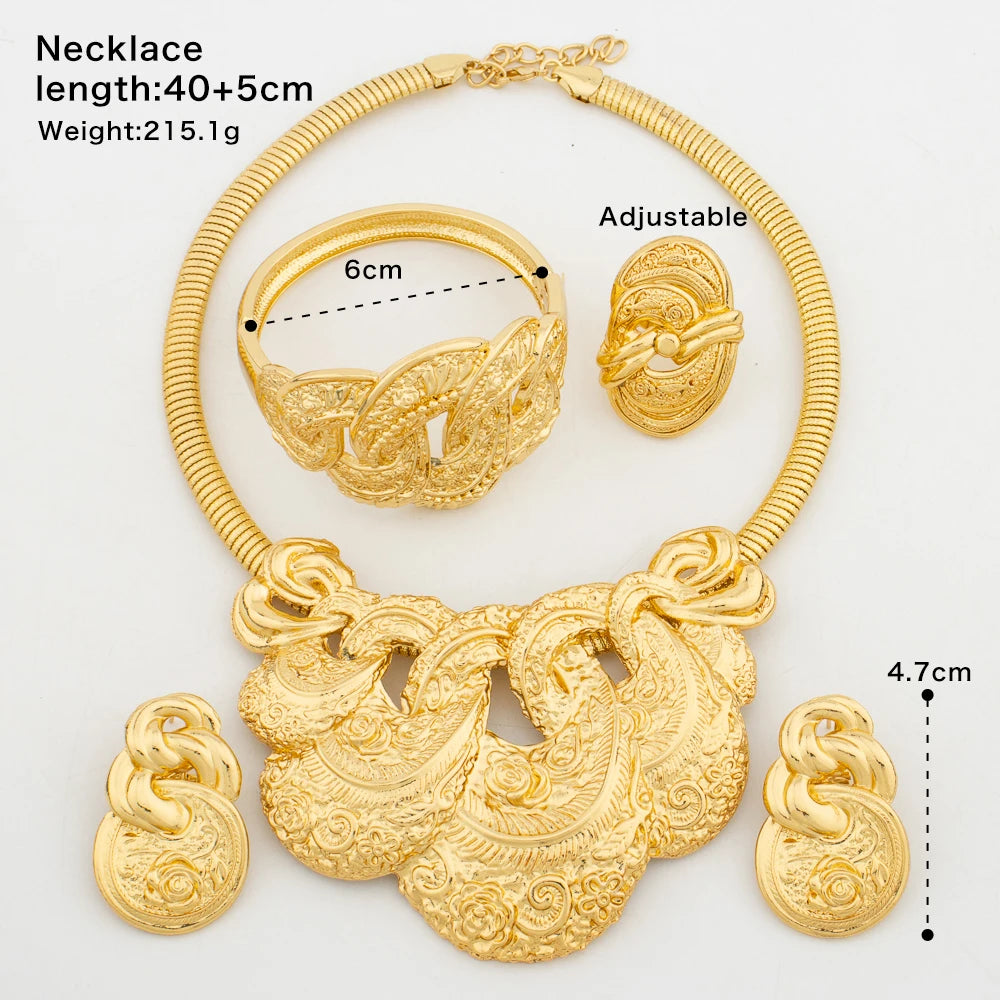 Women Necklace Earrings Arab Fashion Luxury Jewelry Set Large Pendant Earrings Necklace Gold Plated Dubai Party Jewellry Gift