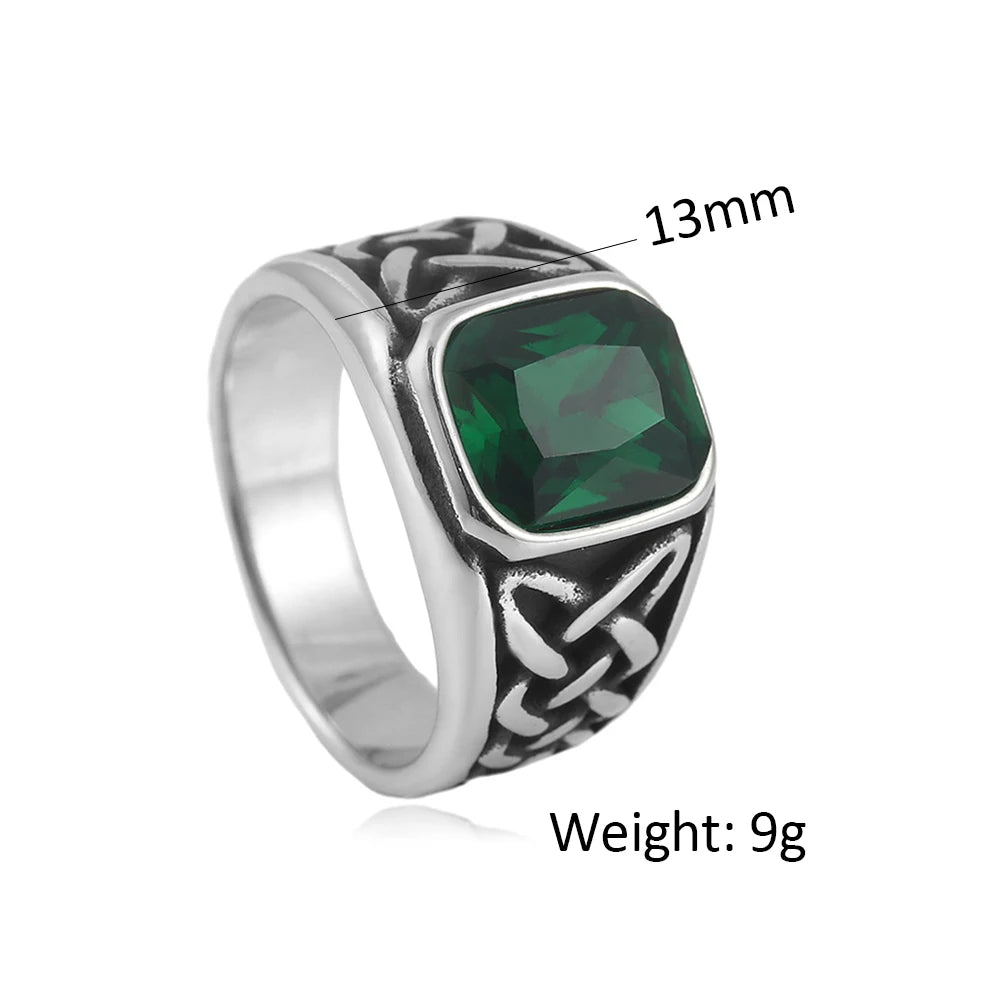 Punk Vintage Square Red Stone Signet Rings For Men Women Stainless Steel Nordic Vikings Knot Rune Ring Fashion Jewelry Wholesale