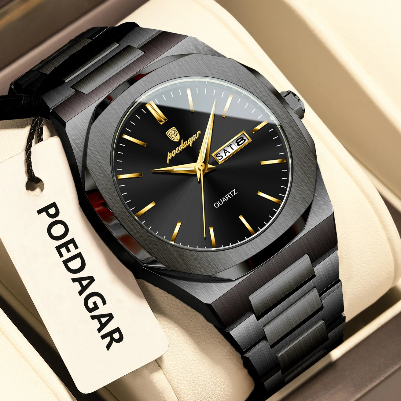 POEDAGAR Fashion Brand Male Watch Waterproof Luminous Stainless Steel Watches For Men Date Week Casual Quartz Men's Clock Reloj