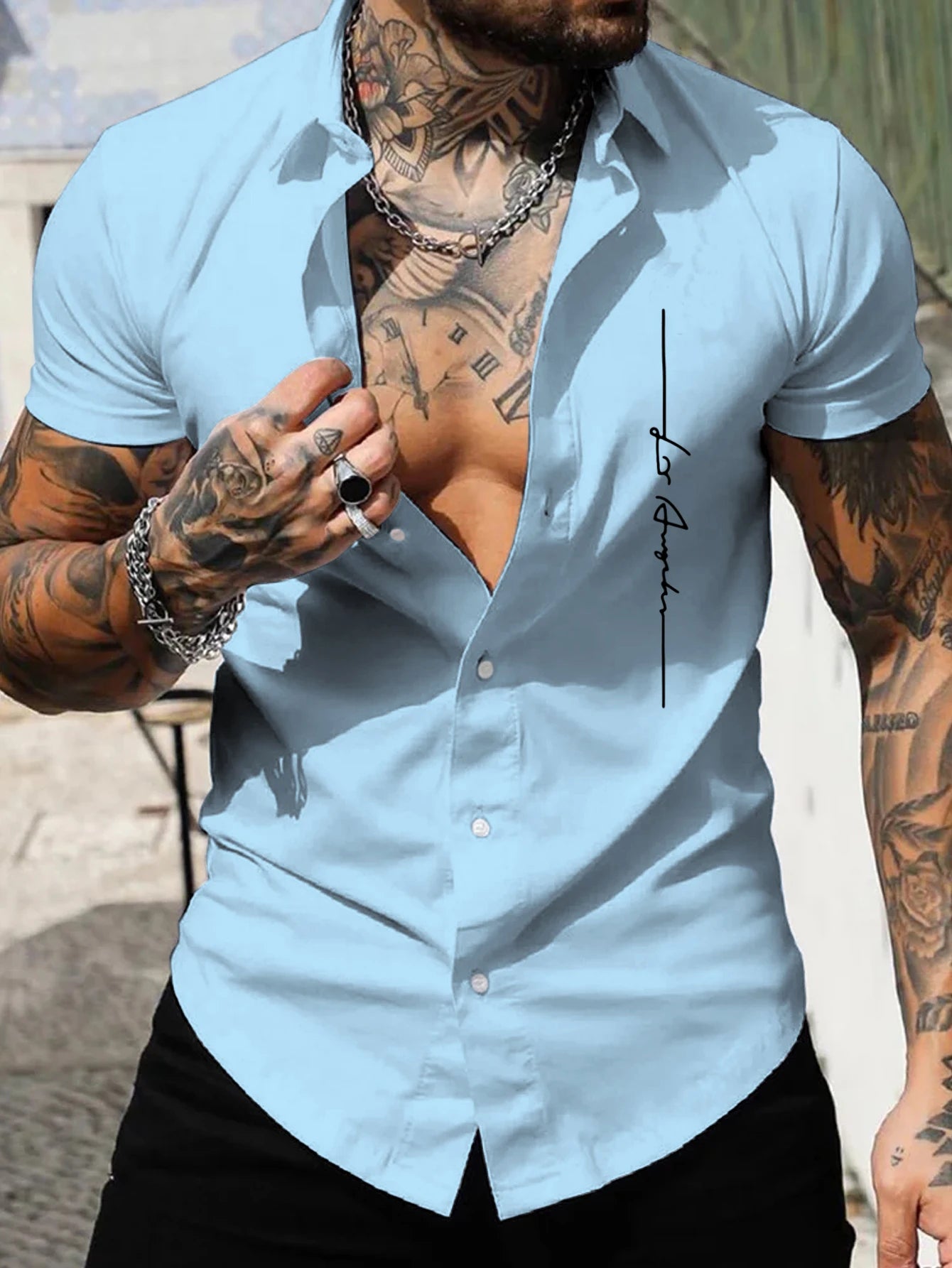 Men's short-sleeved shirt Muscle men's fitness shirt summer men's sports elastic breathable Slim show muscle short-sleeved shirt