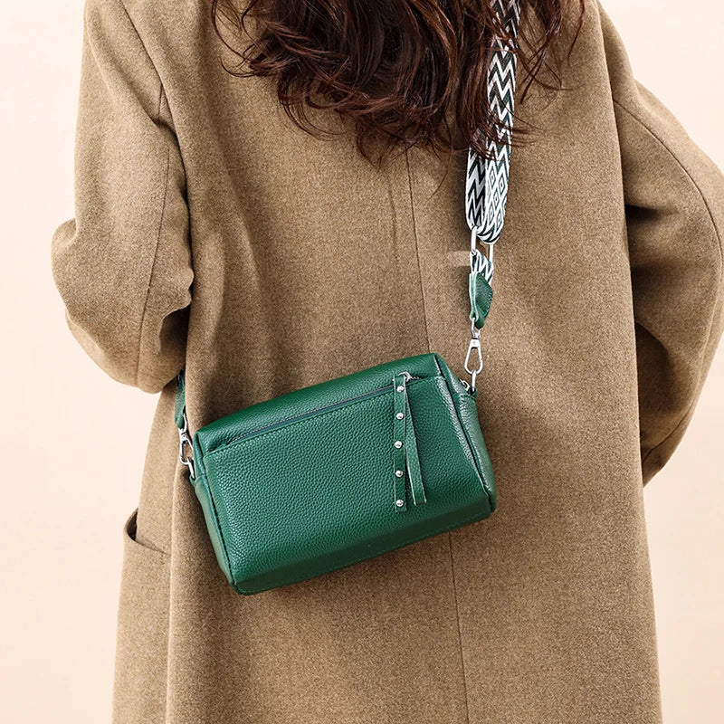 100% Cowhide 3 Layers Crossbody Shoulder Bag Luxury Genuine Leather Messenger Bag Fashion Daily Use For Women Wallet HandBag