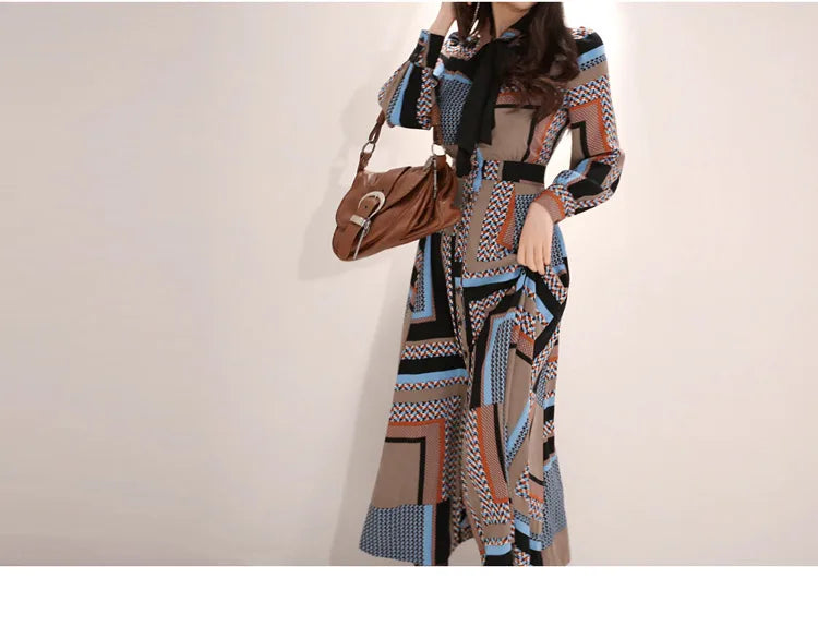 H Han Queen Vintage Print Elegant Long Dress Women Spring Single-breasted Shirt Dresses Waist Swing Ankle-length Vestidos