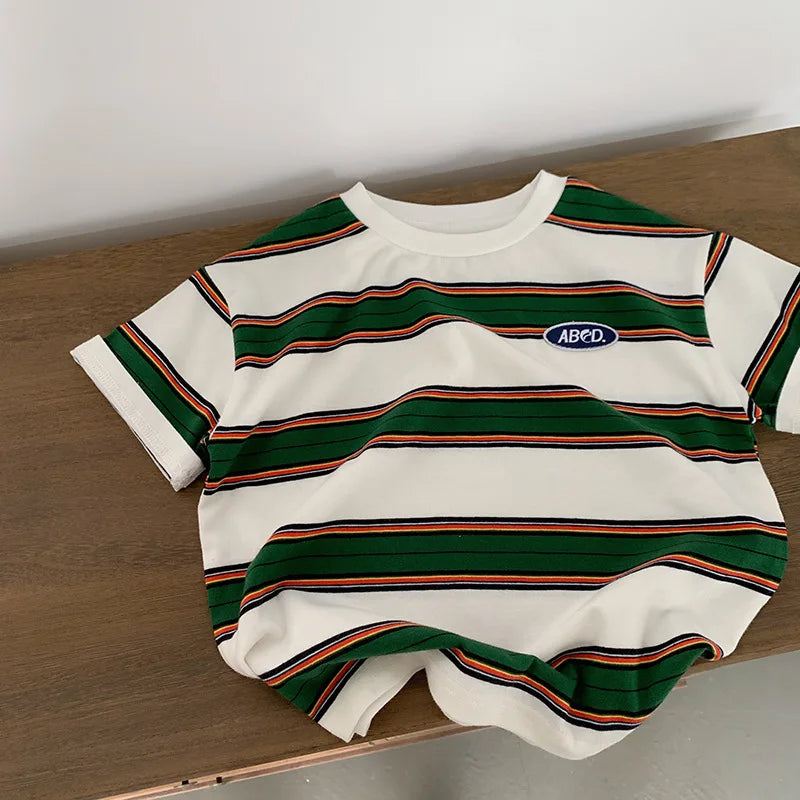 Children's Striped T-shirts For Boys Girls From 2 To 10 Years Old Kids Summer Tees Cotton Loose T Shirt Casual Kids Tops