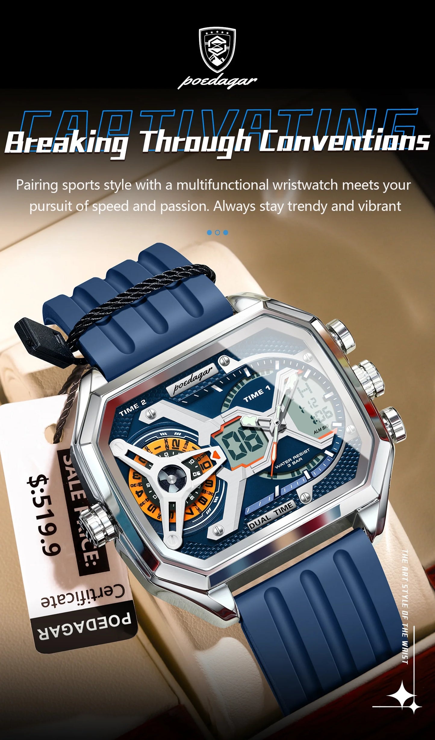 POEDAGAR Top Luxury Men Clock Date Week Luminous LED Man Watch Silicone Strap Electronic Dual Time Fashion Men's Quartz Watches