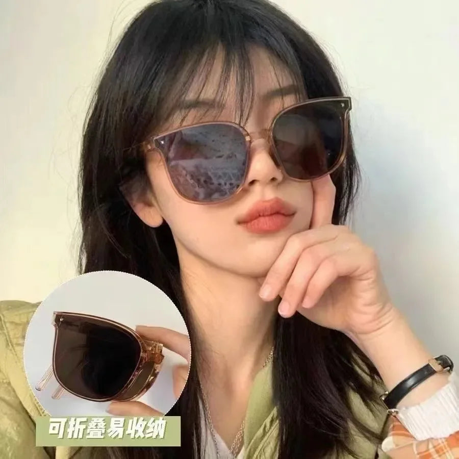 Folding Sunglasses with Case Sun Glasses for Women Fashion Air Cushion Eyewears UV 400 Polarized Eyewears