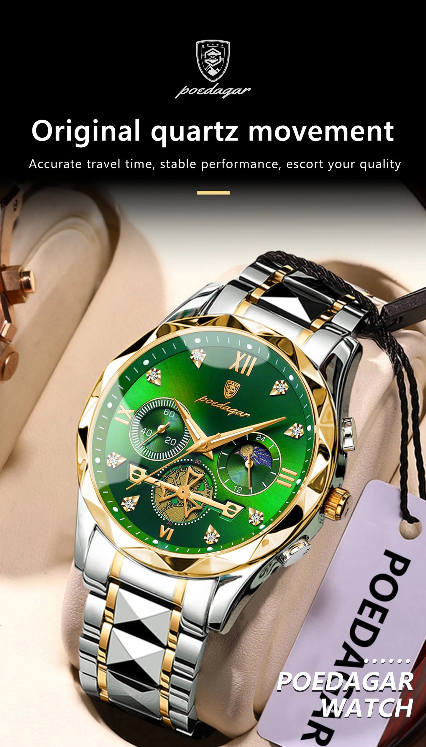 POEDAGAR Top Trendy Men Wristwatch Stainless Steel Chronograph Man Watch Waterproof Luminous Business Men's Quartz Watches Reloj