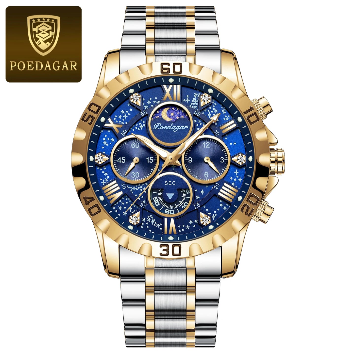 POEDAGAR Luxury Military Watches For Men Stainless Steel Quartz Waterproof Luminous Man Watch Chronograph Sport Men's Wristwatch