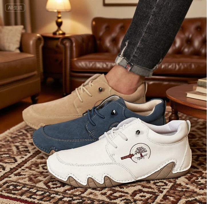 New Handmade Leather Men Boots Autumn Design Sneakers 2025 Man Breathable Casual Leather Shoes Men Ankle Boots Outdoor Fashion