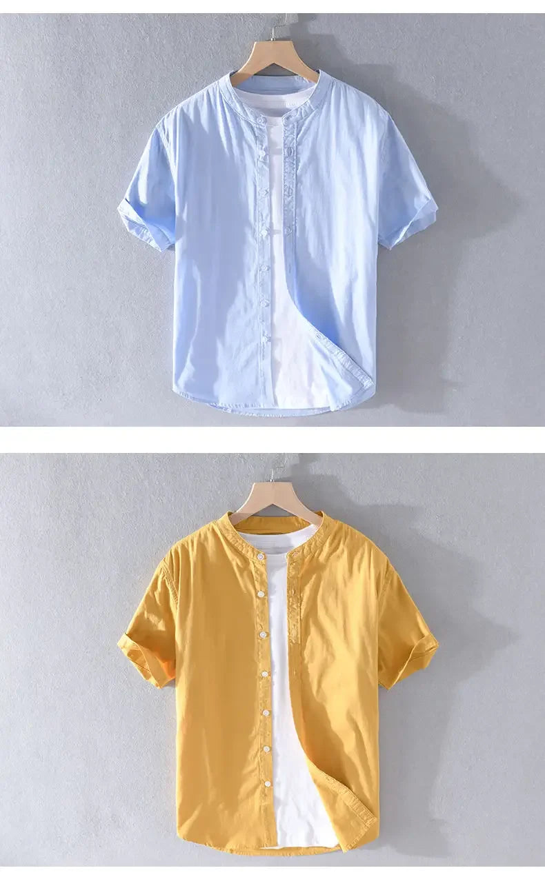 Men's Clothing Short Sleeve Shirt Square Neck Business Casual Cotton Workwear Stylish Summer Top Trendy New