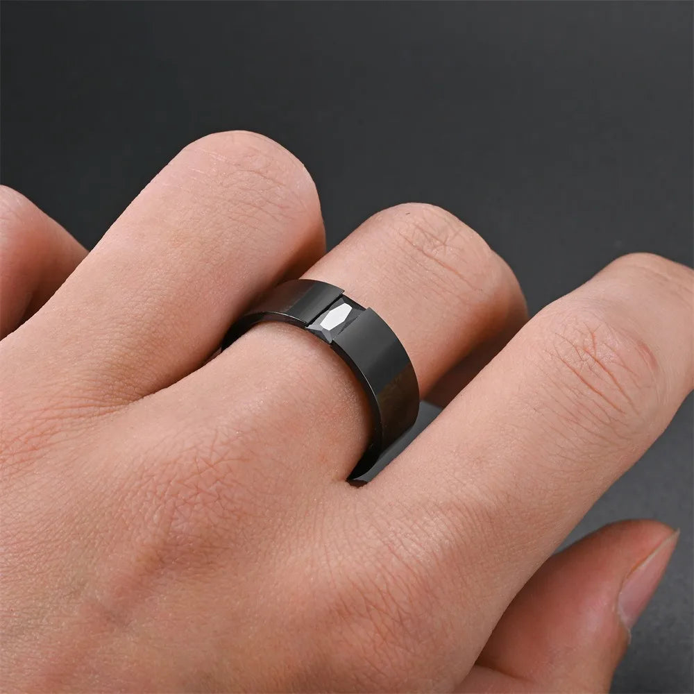 Fashion Couple Rings Women's Black Rhinestones Zirconia Rings Set Men's Stainless Steel Zirconia Rings Wedding Band Jewelry Gift