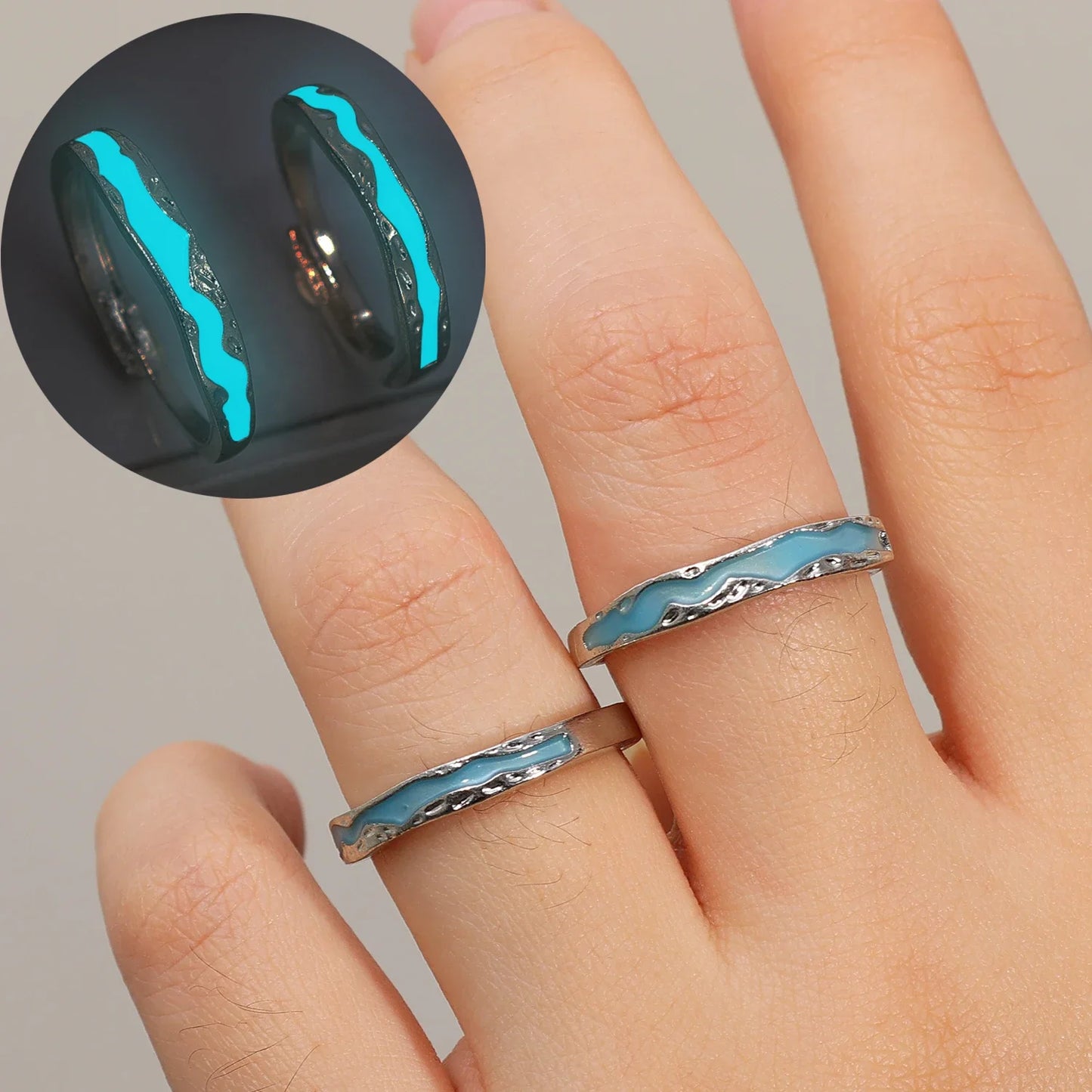 Romance Luminous Couple Ring Fashion Women Men Adjustable Finger Glow in Dark Blue Light Rings Vintage Luxury Love Couples Rings