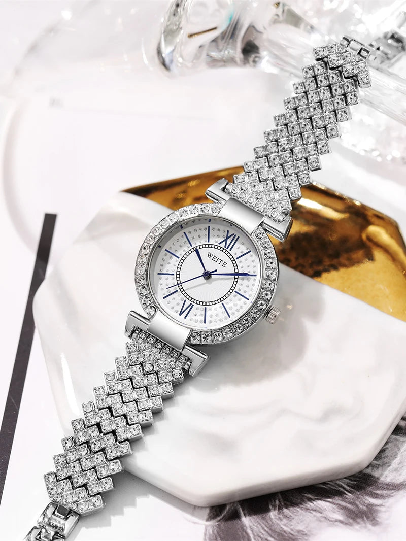 Women's Fashion Quartz Watch Full Diamond Steel Band Water Diamond Full Sky Star Roman Pattern Bracelet Reloj Girl UTHAI H11