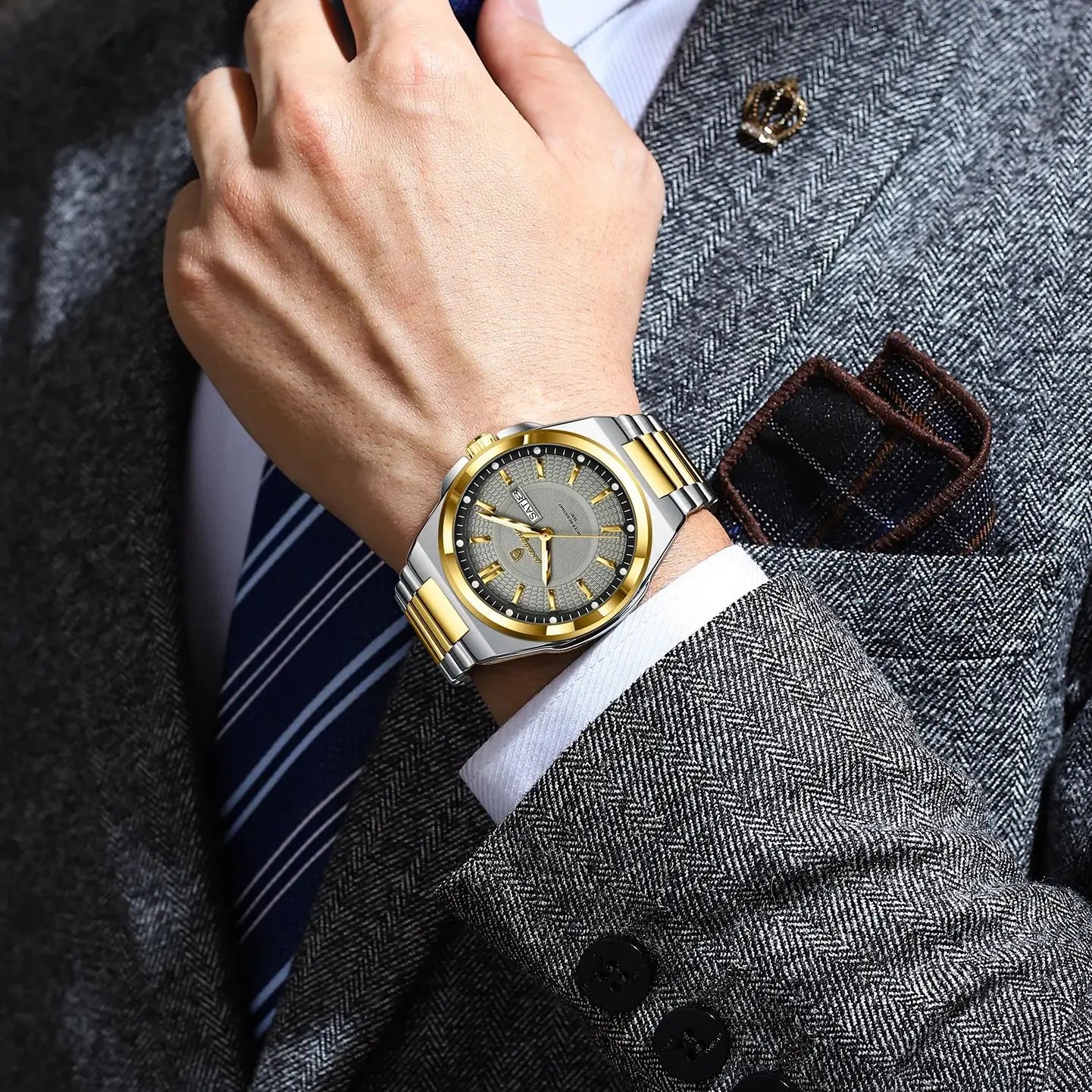 POEDAGAR Luxury Men's Wristwatch Stainless Steel Date Week Man Watch Waterproof Luminous Business Fashion Quartz Watches For Men