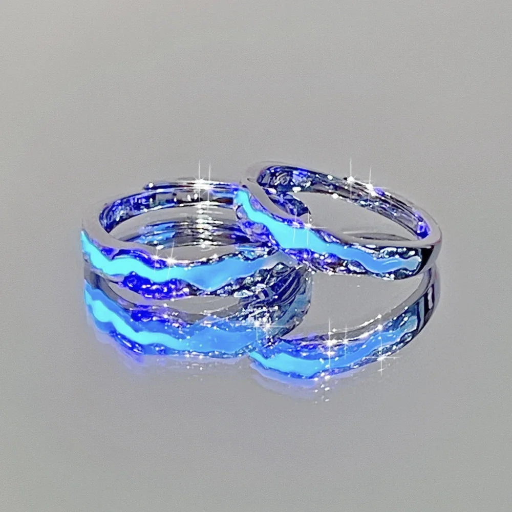 Romance Luminous Couple Ring Fashion Women Men Adjustable Finger Glow in Dark Blue Light Rings Vintage Luxury Love Couples Rings