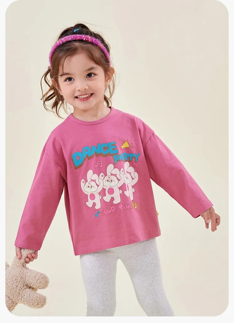 Kids Girls Printed T-shirt Autumn Cartoon Base Long Sleeve Baby Boys Top Versatile Pullover Bottom Children Girls Shirts