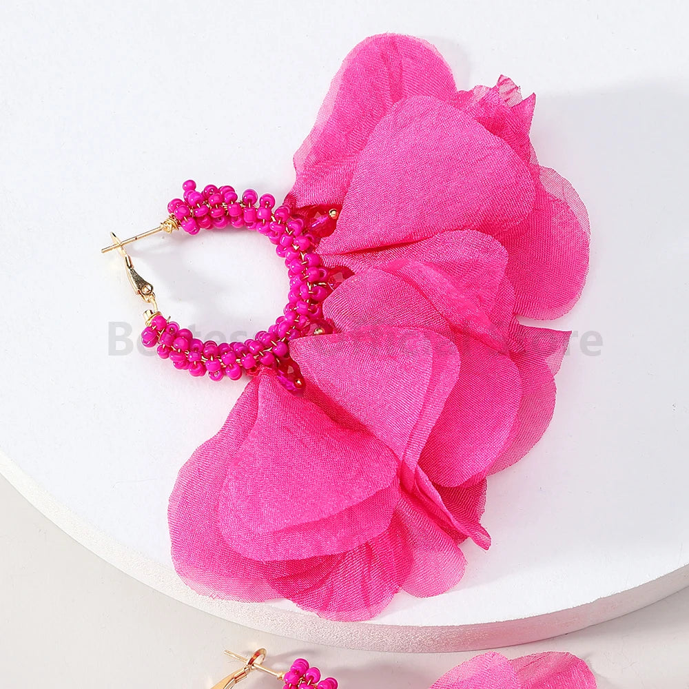 Boho Multicolor Cotton Flower Petal Dangle Earrings For Women Luxury Elegant Handmade Beaded Tassel Ear Pendant Fashion Jewelry