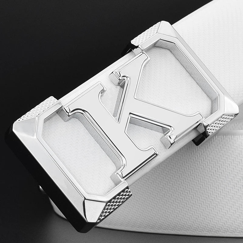 High Quality White Belt Boy Fashion Designer Casual Coskin Leather Metal Buckle Belt K Letter Men Belt