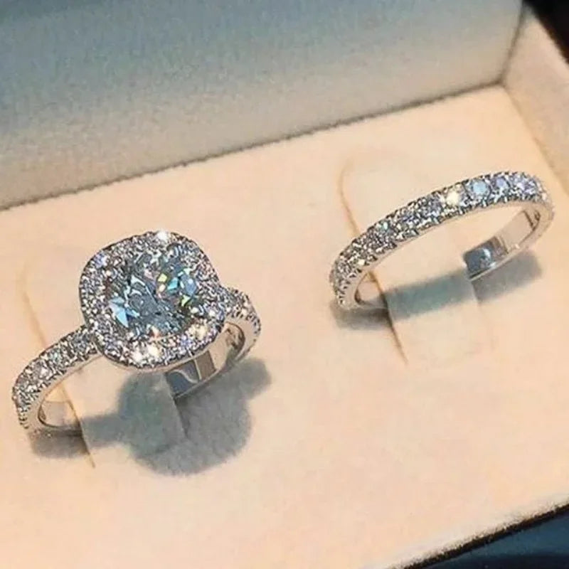 Huitan Honorable Women Rings Set 925 Sterling Silver Exquisite Full Paved CZ Finger Accessories Chic Wedding Ceremony Jewelry