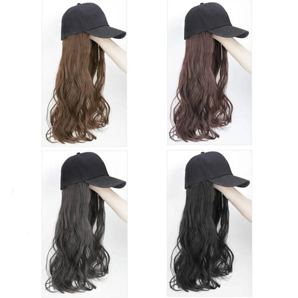 Long Straight Hat Wig Natural Brown Wigs Connect Synthetic Synthetic Baseball Cap Hair Wig Hat Wig Adjustable for Women